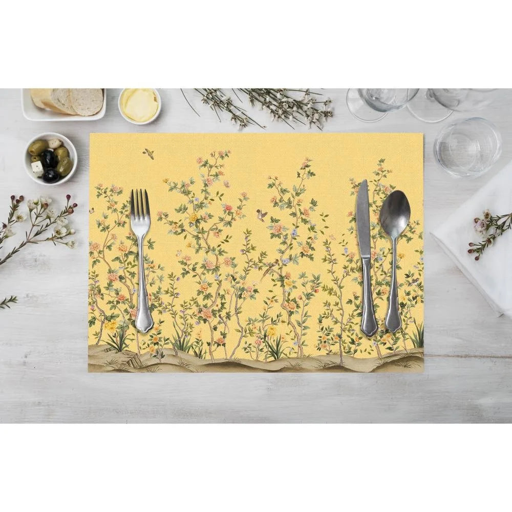 Sarı Çiçek Tasarımlı Kumaş Amerikan Servis 4'lü Set 35X50CM