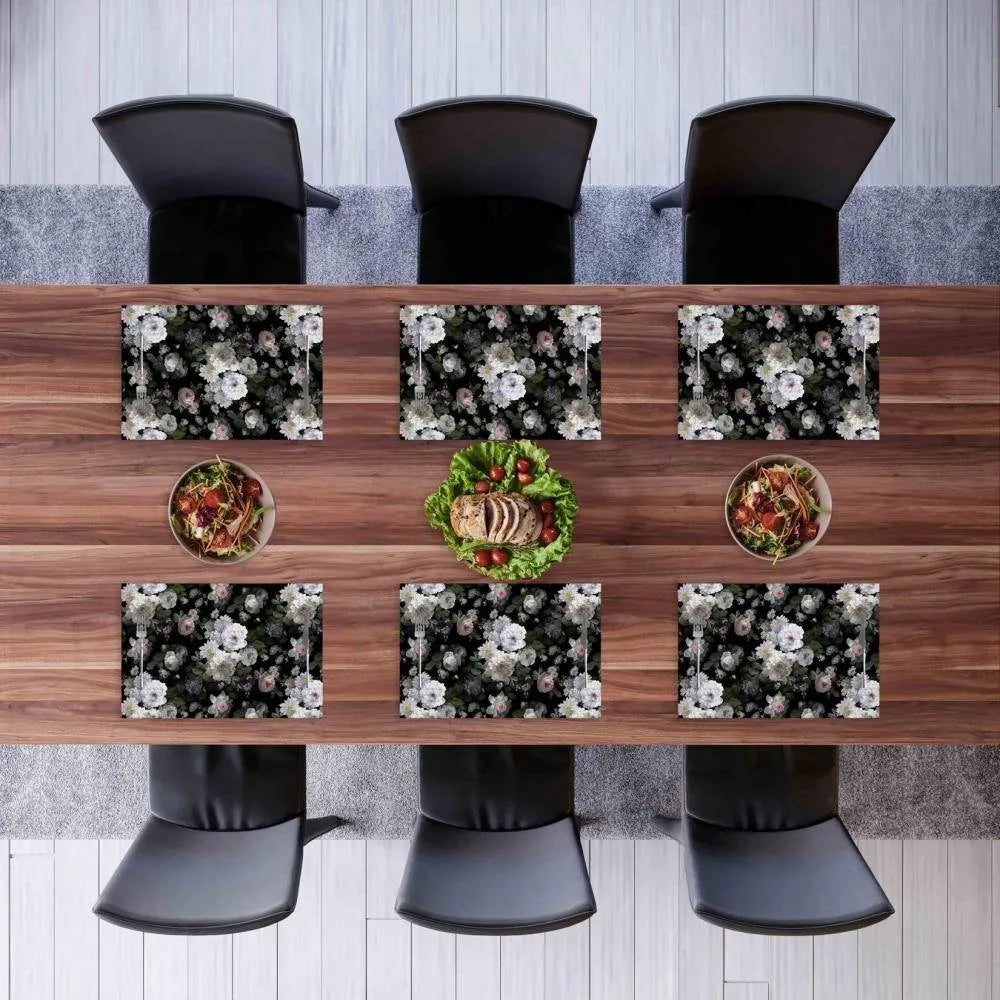 Siyah Çiçek Kumaş Amerikan Servis 4'lü Set - 35x50