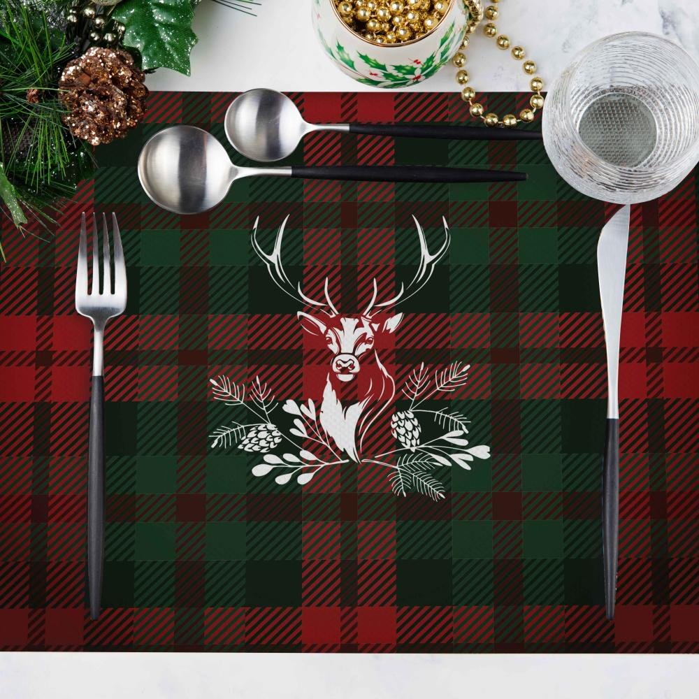 Tartan Geyiği Kumaş Amerikan Servis 4'lü Set 50X35CM