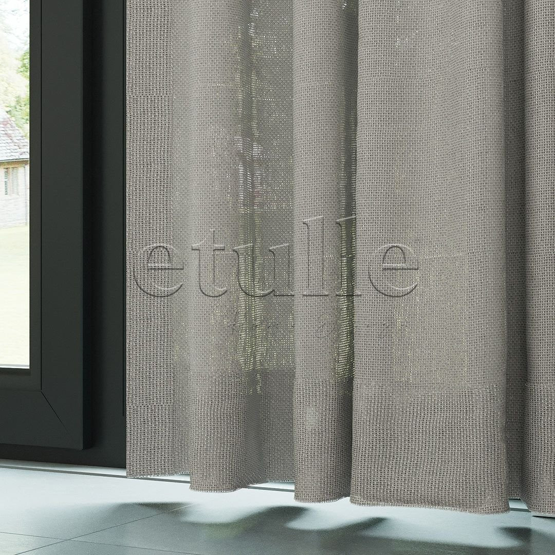 Stone Colored Shiny Plain Textured Tulle Curtain | Jasper