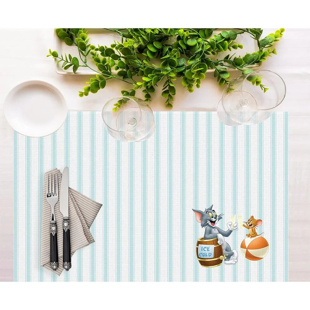 Tom And Jerry Striped Kumaş Amerikan Servis 4'lü Set 35X50CM