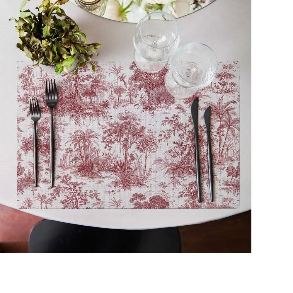 Saklı Bahçe Temalı Kırmızı Amerikan Servis Takımı - 4'lü Set (30x50 cm)