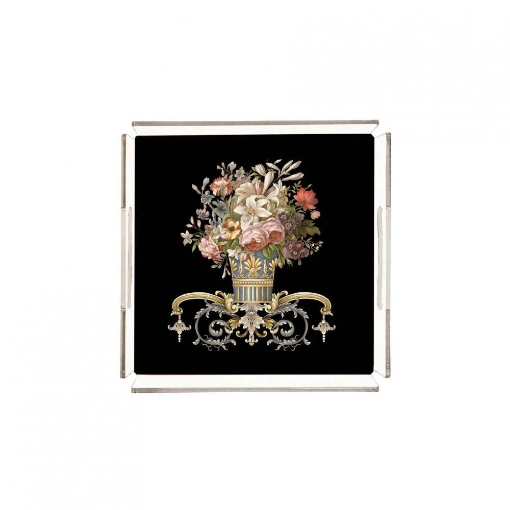 Figüratif Çiçek Pleksi Tepsi -PT2128 - 25x25cm