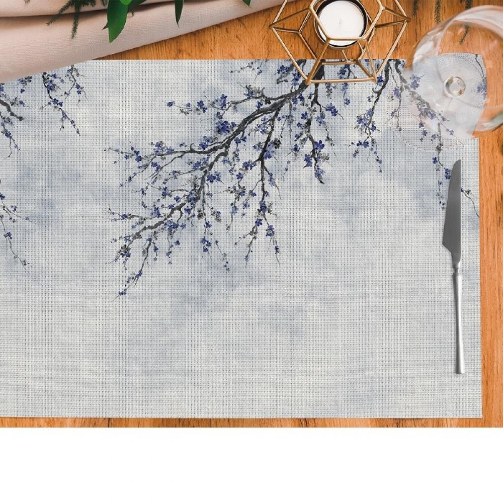 Minimal Nature Themed Purple Floral Branch Pattern – 4-Piece Placemat Set (30x50 cm)