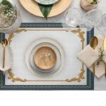 Barok Desenli Altın Mavi Lüks Amerikan Servis - 4'lü Set (35X50 cm)