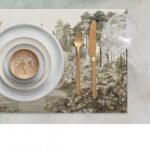 Antik Mimari ve Kahve Orman Desenli – 4'lü Amerikan Servis (30x50 cm)