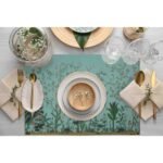 Tropikal Turkuaz Çiçek Bahçesi Desenli Amerikan Servis Seti – 4'lü 30x50 cm