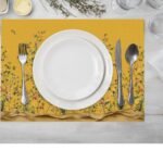 Hardal Sarısı Üzerine Vintage Çiçek Desenli  – 4’lü Amerikan Servis (30x50 cm)