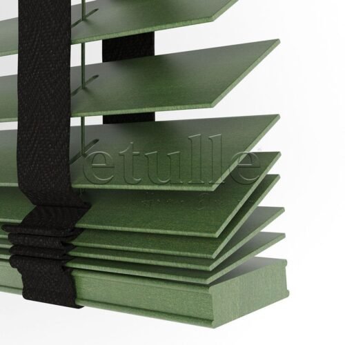 50 MM Basswood yeşil ahşap jaluzi – Doğal dokulu dekoratif ahşap perde modeli