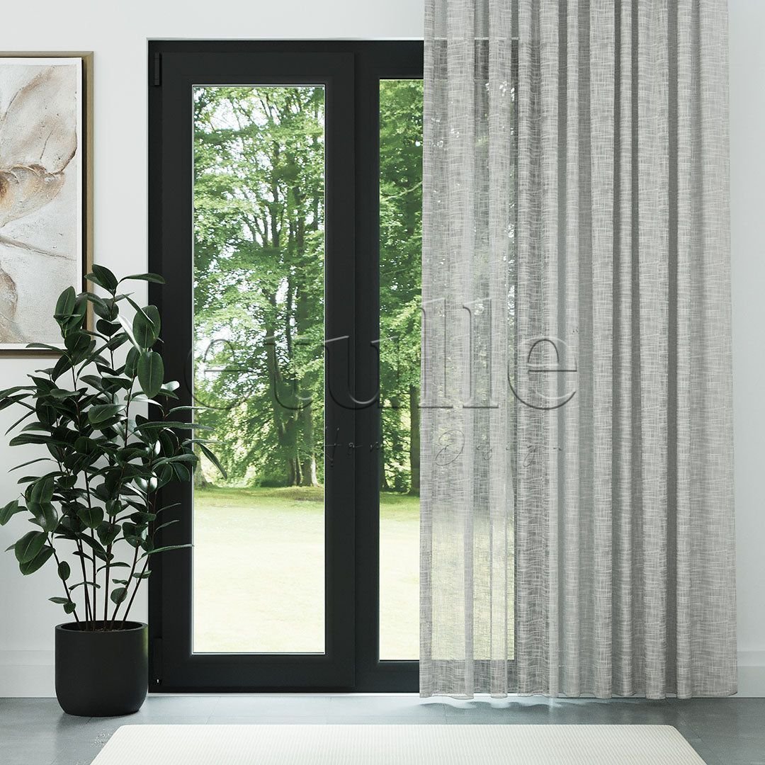 Açık Gri Keten Çizgi Efekli Kalın Dökümlü Düz Tül Perde | Torin - Görsel 2