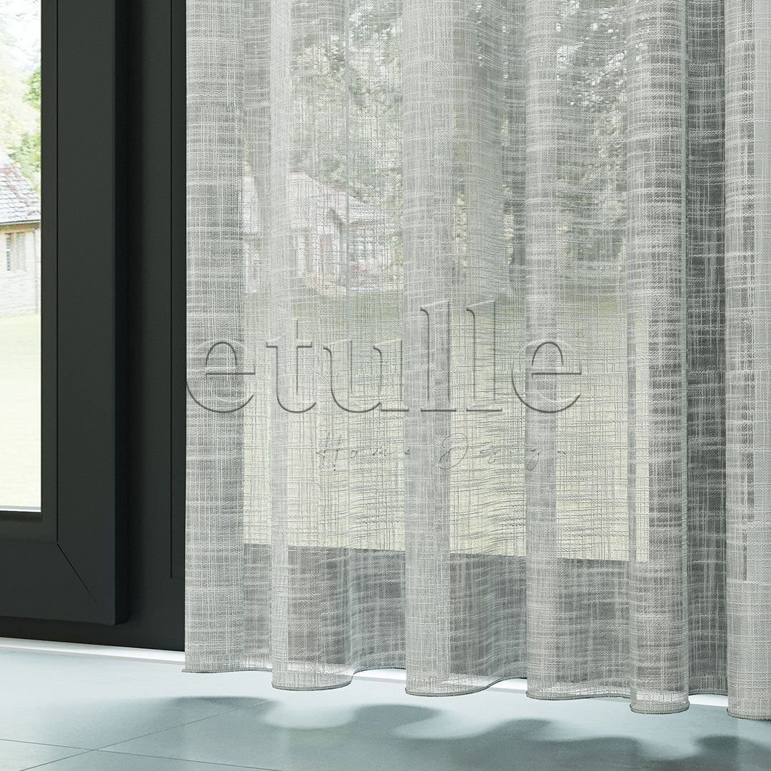 Açık Gri Keten Çizgi Efekli Kalın Dökümlü Düz Tül Perde | Torin - Görsel 4