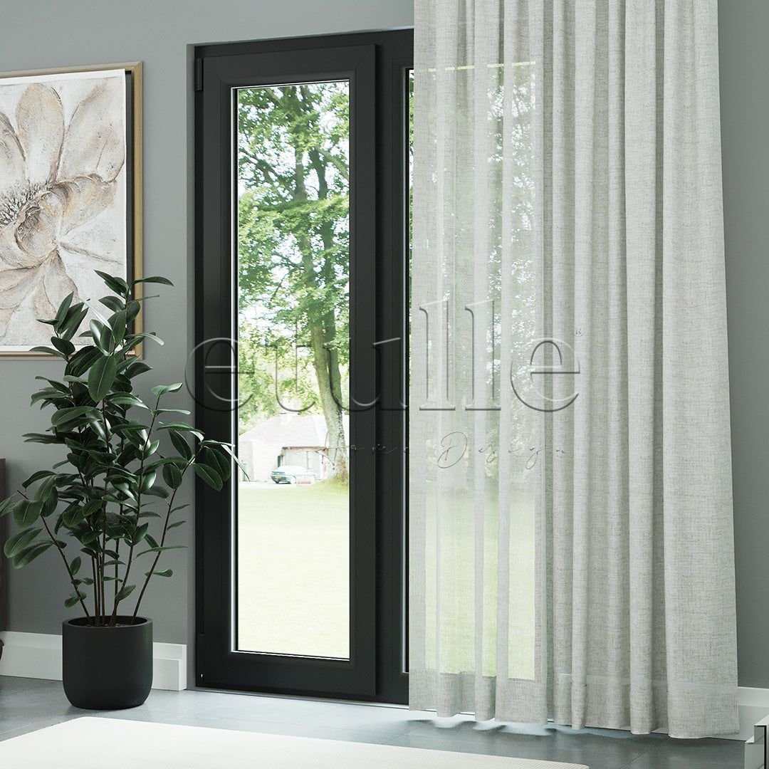 Açık Gri Natural Efekt İplikli Keten Düz Tül Perde | Lyall - Görsel 3