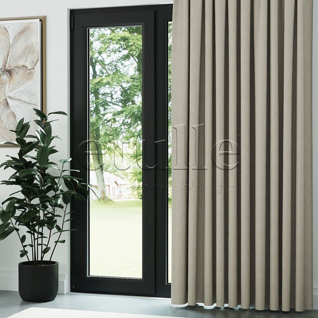 Açık Taş Rengi Mat Fitilli Kadife Fon Perde | Elvey - Görsel 3