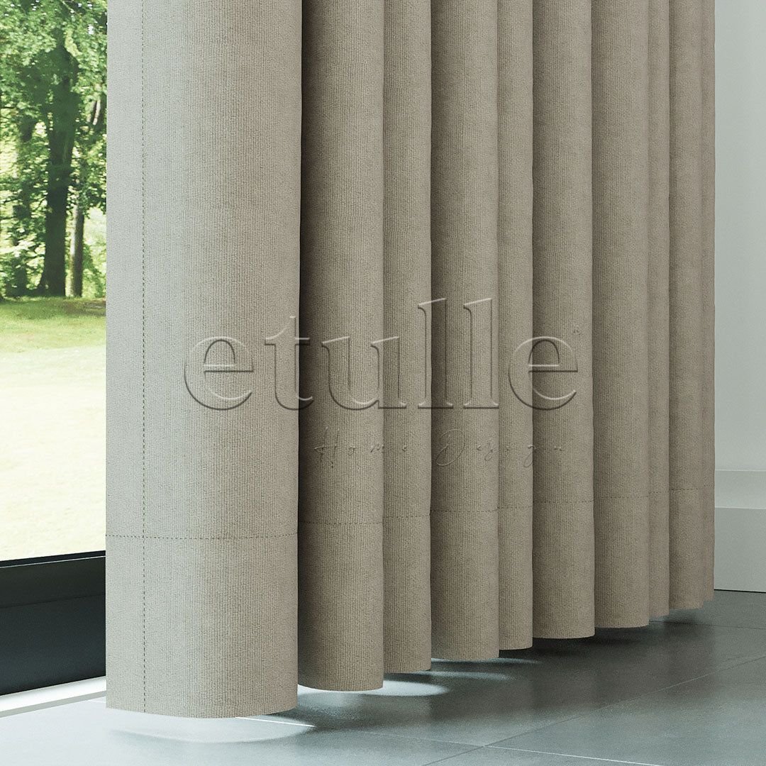 Açık Taş Rengi Mat Fitilli Kadife Fon Perde | Elvey - Görsel 4