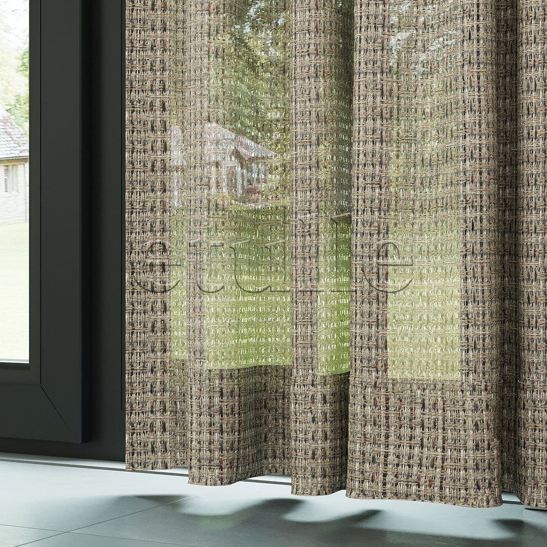 Bej Simli Modern Kalın Hasır Dekoratif File Düz Tül Perde |Traverse - Görsel 4