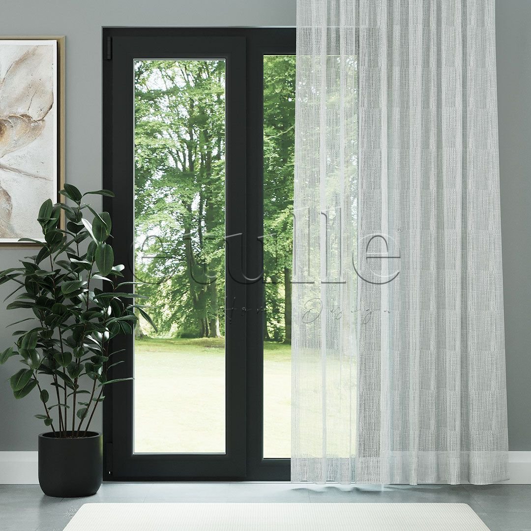 Beyaz File Zemin Kalın Keten Efekli Düz Tül Perde | Minos - Görsel 2