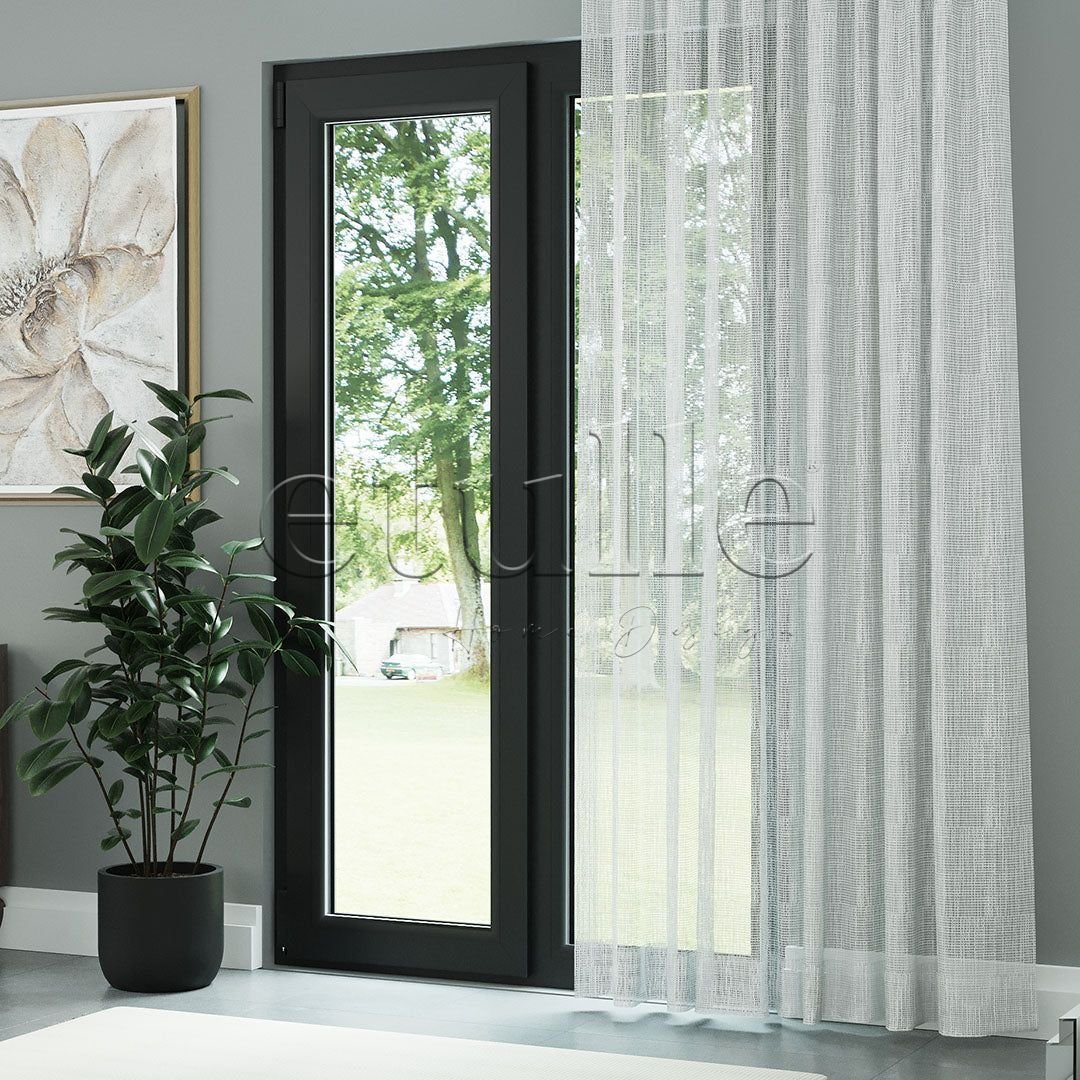 Beyaz File Zemin Kalın Keten Efekli Düz Tül Perde | Minos - Görsel 3