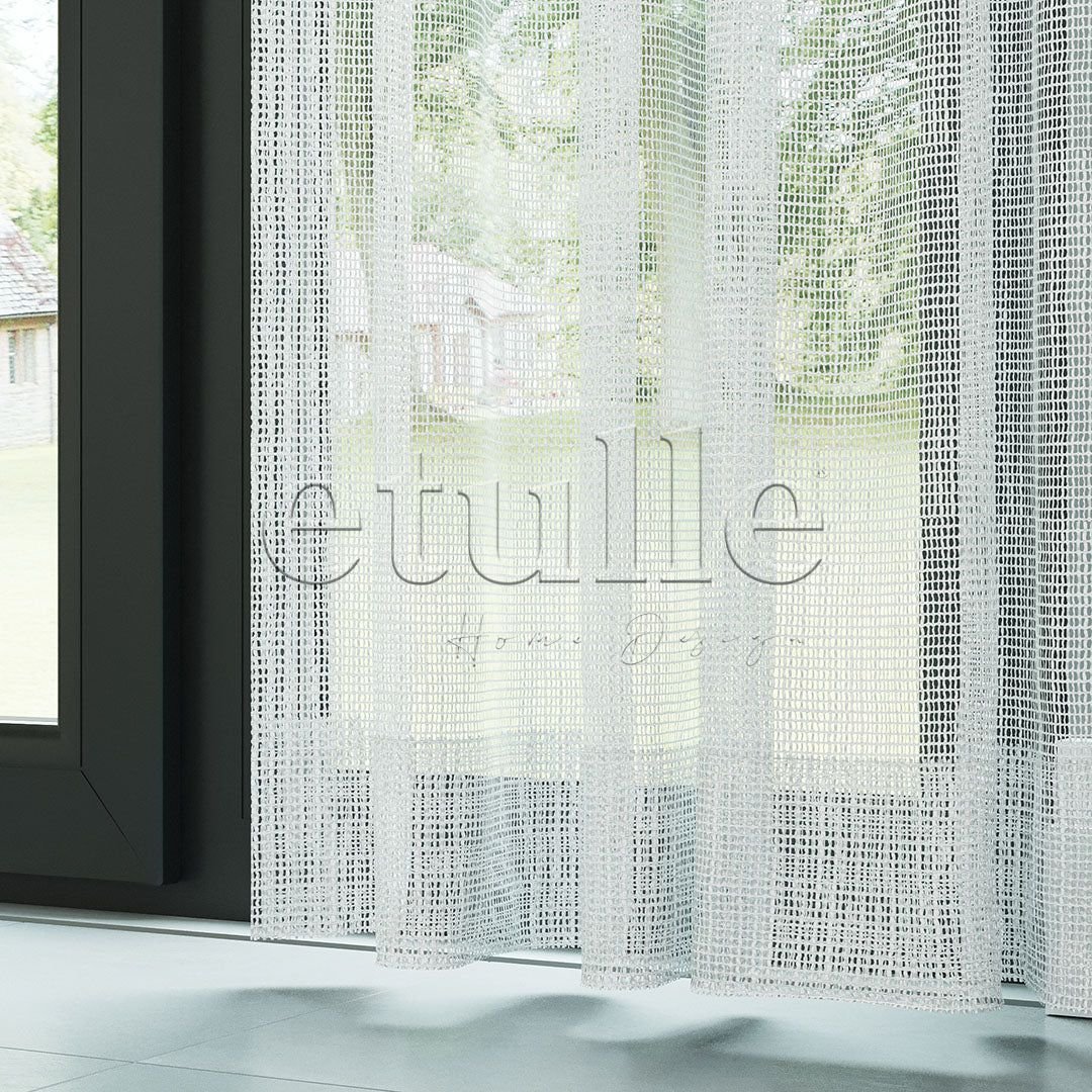 Beyaz File Zemin Kalın Keten Efekli Düz Tül Perde | Minos - Görsel 4