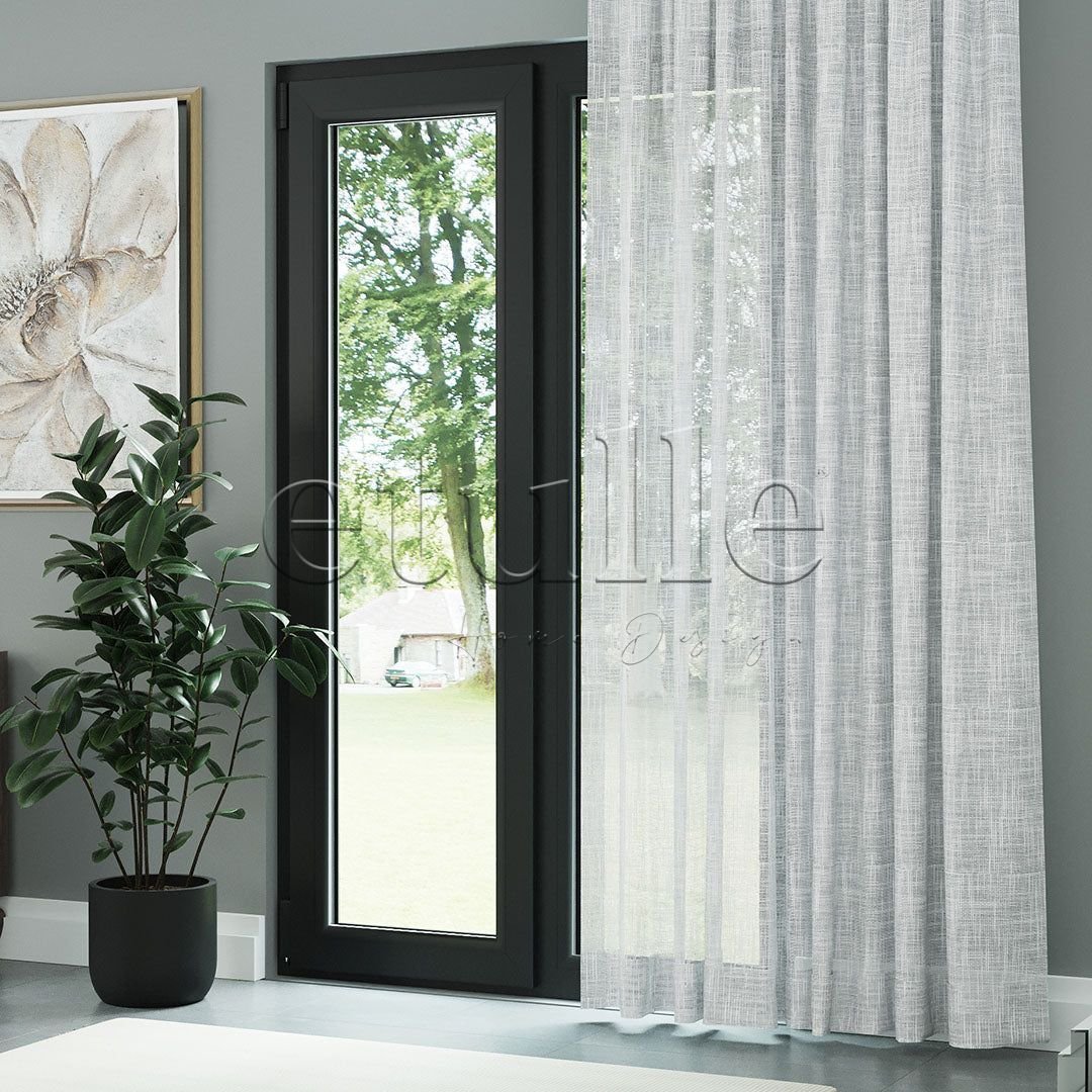 Beyaz Hasır Desenli Kalın Keten Dökümlü Düz Tül perde | Alta - Görsel 3