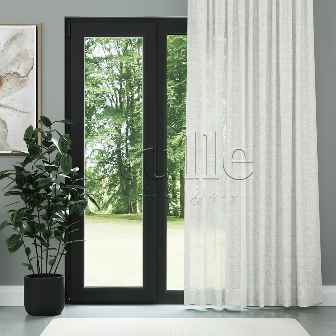 Beyaz Natural Efekt İplikli Keten Düz Tül Perde | Lyall - Görsel 2