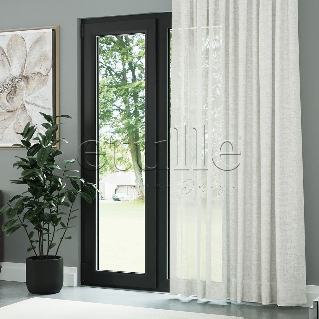 Beyaz Natural Efekt İplikli Keten Düz Tül Perde | Lyall - Görsel 3