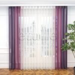 Bordeaux çizgili dikey tül perde – Sofistike çizgili modern perde modeli