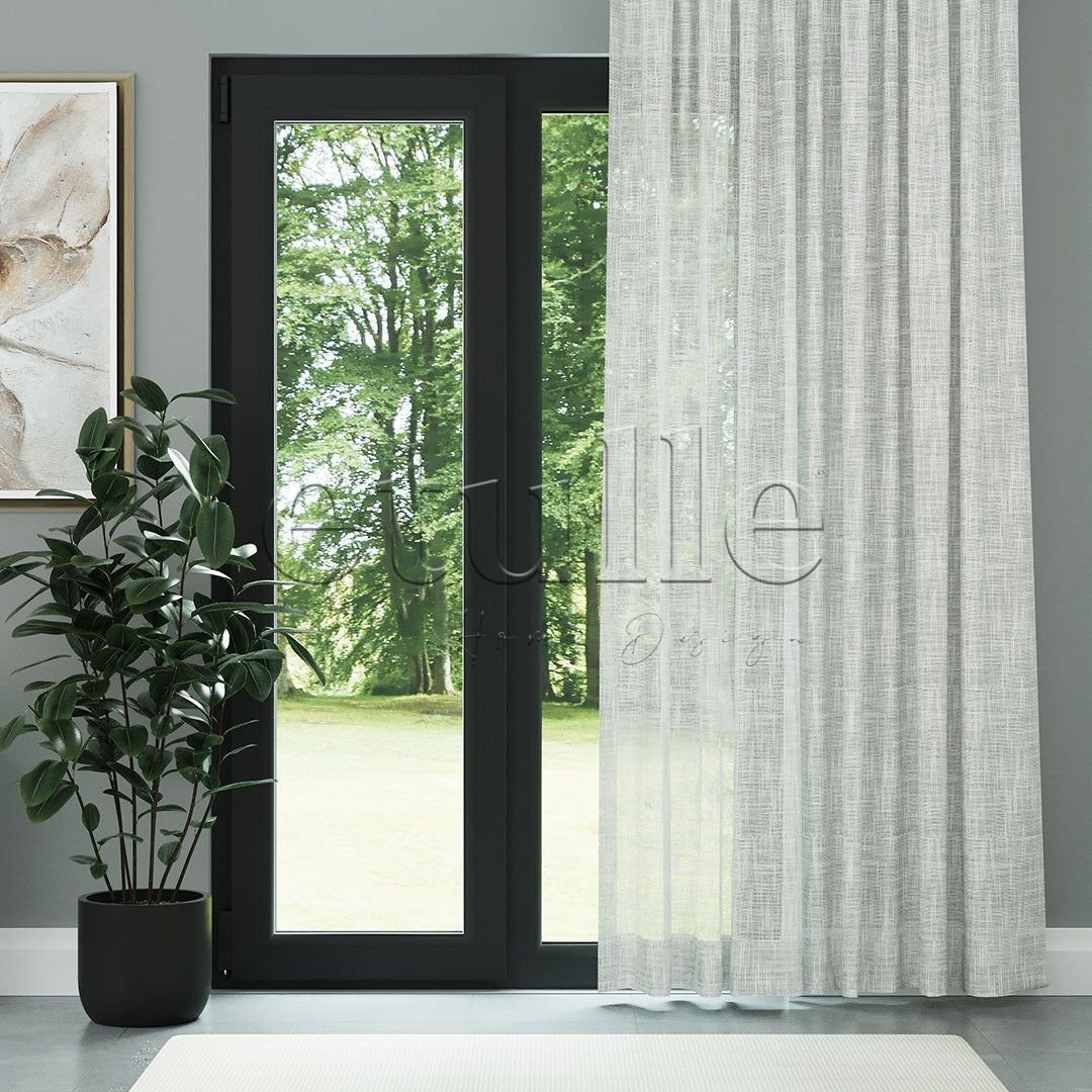 Ekru Hasır Desenli Kalın Keten Dökümlü Düz Tül perde | Alta - Görsel 2