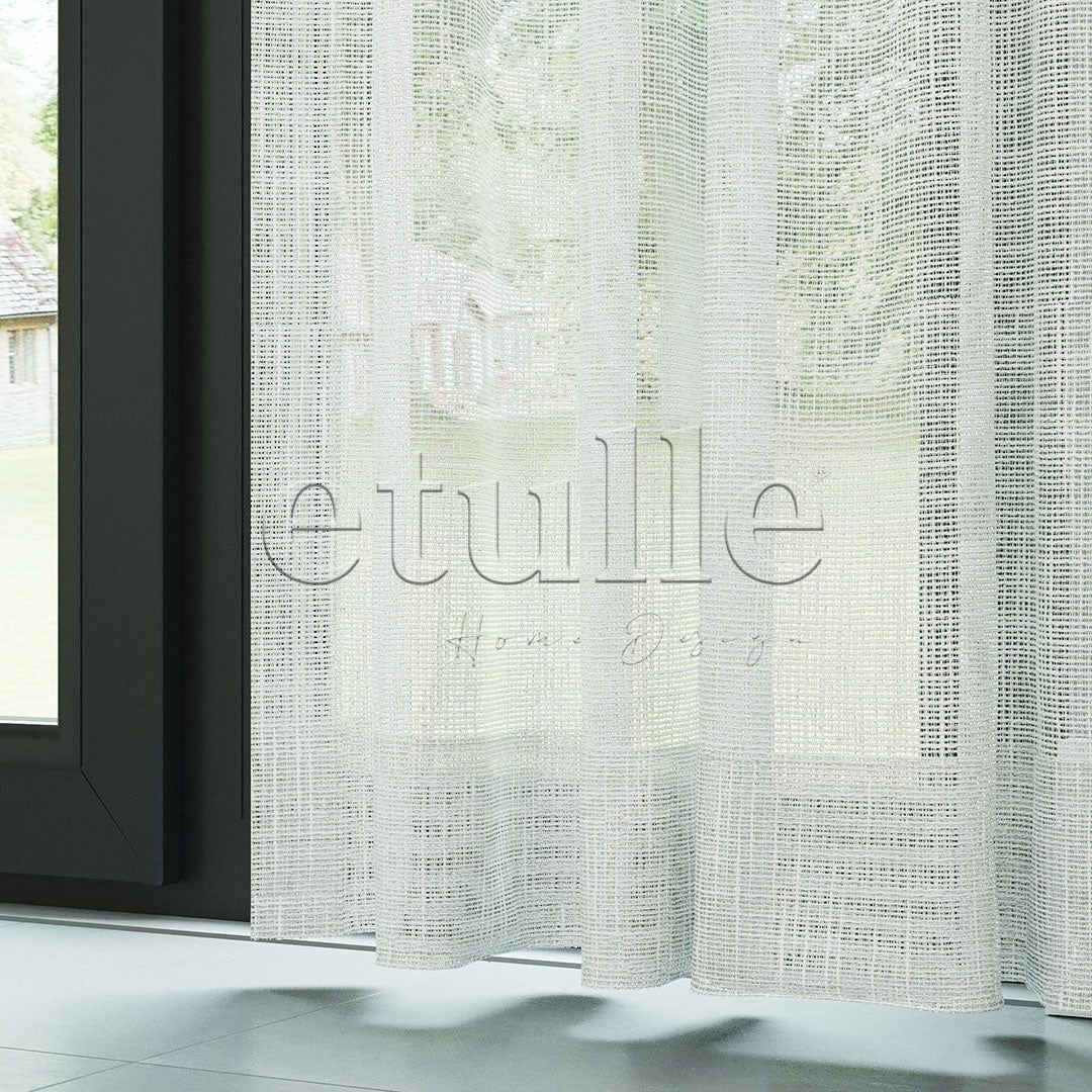 Ekru Hasır Desenli Kalın Keten Dökümlü Düz Tül perde | Alta - Görsel 4