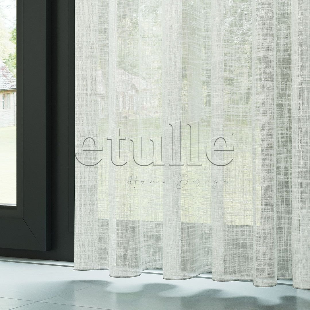 Ekru Keten Çizgi Efekli Kalın Dökümlü Düz Tül Perde | Torin - Görsel 4