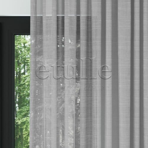 Gri Keten Çizgi Efekli Düz Tül Perde | Etnea