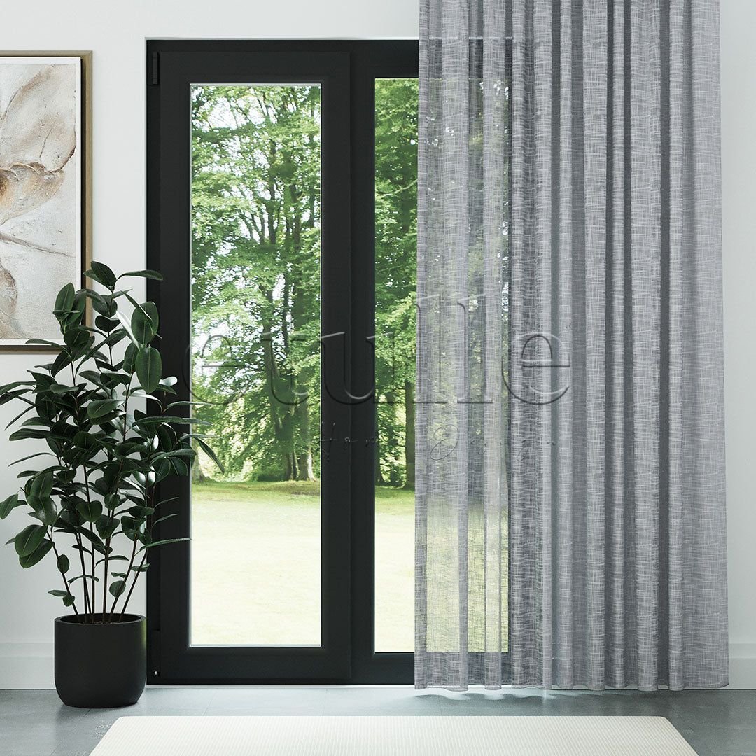 Gri Keten Çizgi Efekli Kalın Dökümlü Düz Tül Perde | Torin - Görsel 2