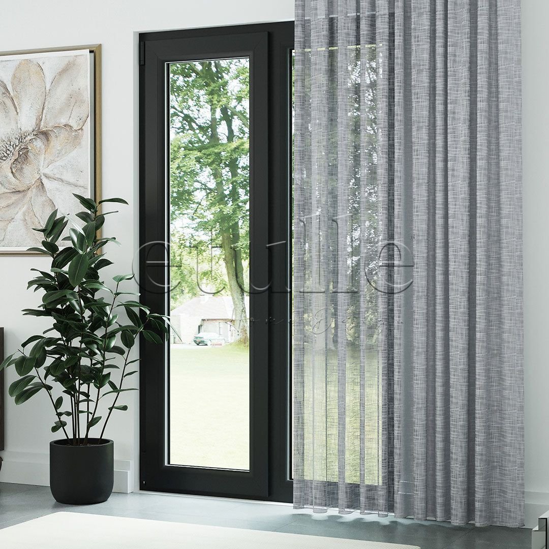 Gri Keten Çizgi Efekli Kalın Dökümlü Düz Tül Perde | Torin - Görsel 3