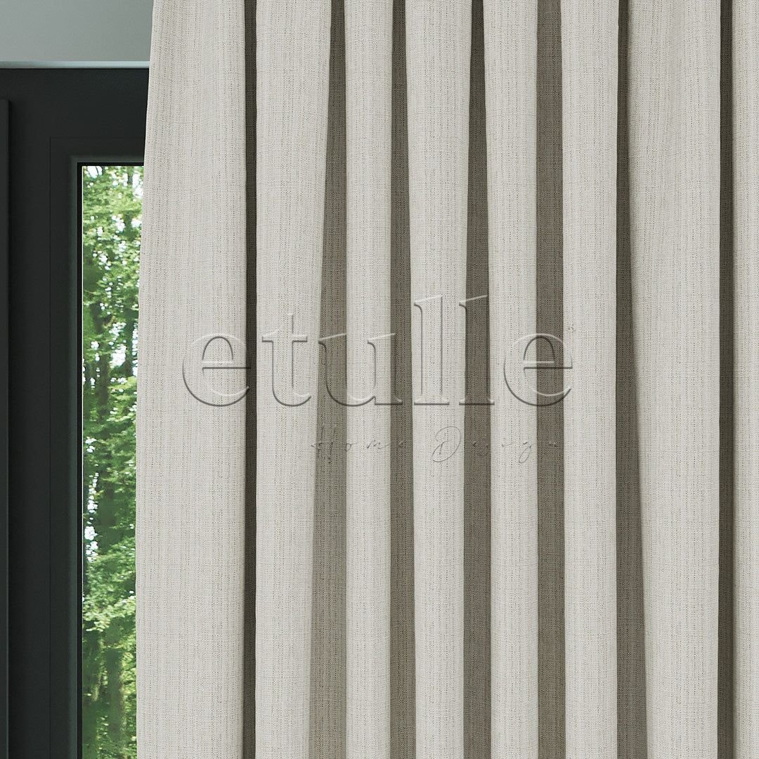 Koyu Krem Keten Desen Efekli Dökümlü Fon Perde | Ezri - Görsel 1