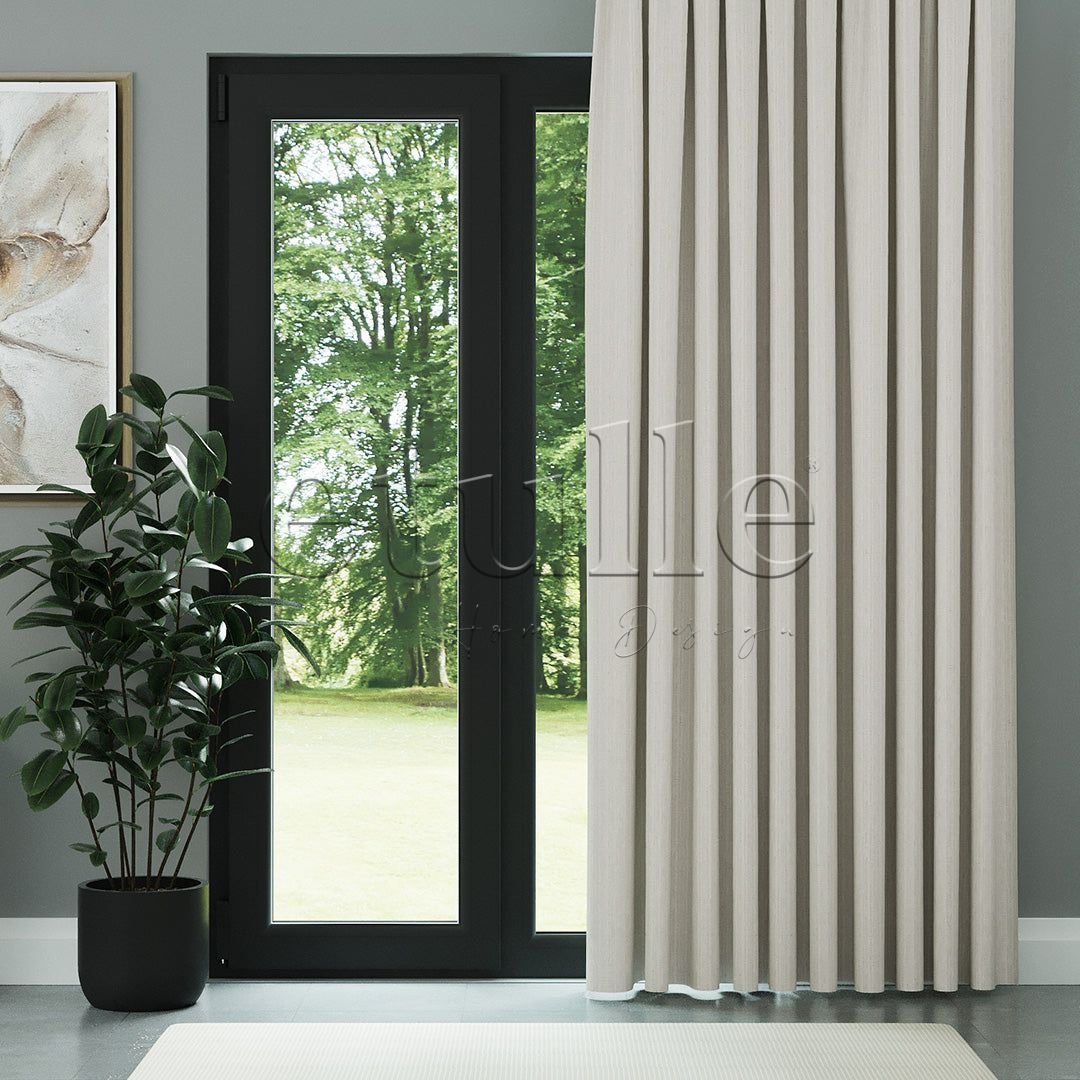 Koyu Krem Keten Desen Efekli Dökümlü Fon Perde | Ezri - Görsel 2