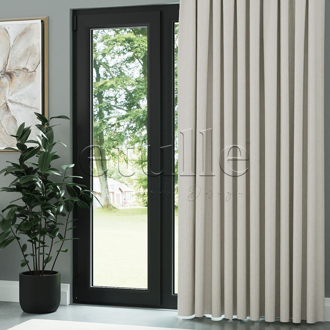 Koyu Krem Keten Desen Efekli Dökümlü Fon Perde | Ezri - Görsel 3