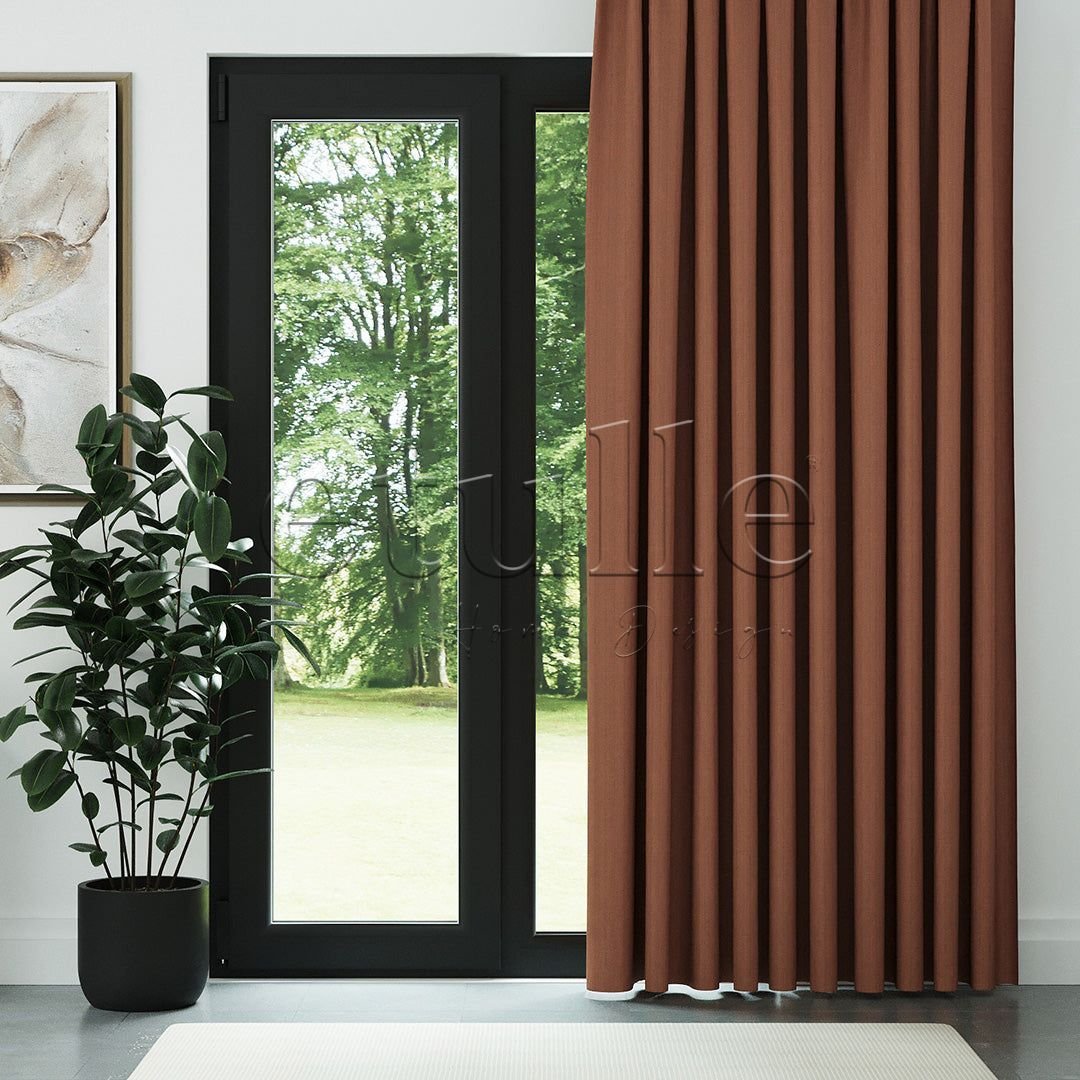 Koyu Turuncu Keten Desen Efekli Dökümlü Fon Perde | Ezri - Görsel 2