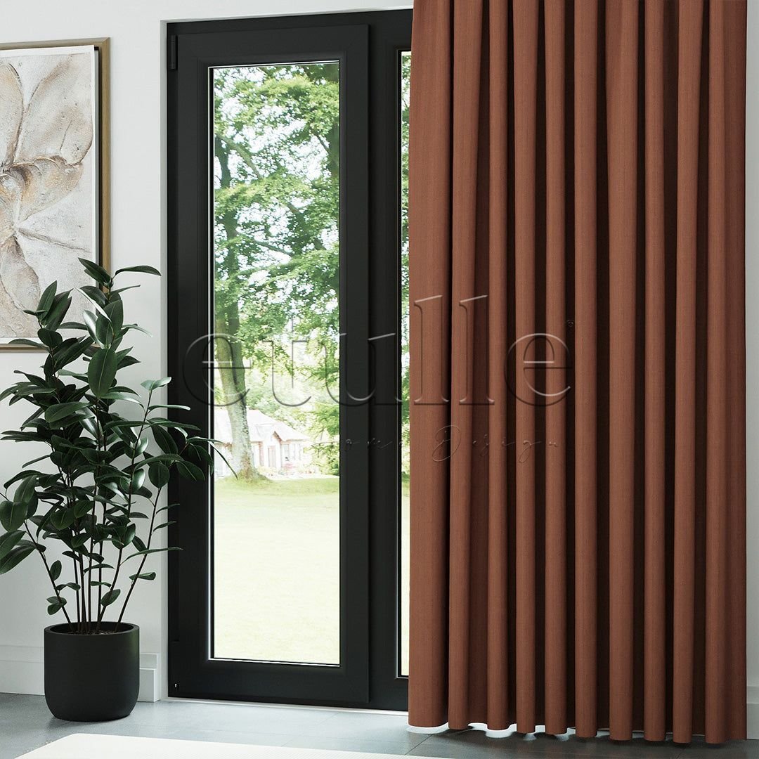 Koyu Turuncu Keten Desen Efekli Dökümlü Fon Perde | Ezri - Görsel 3