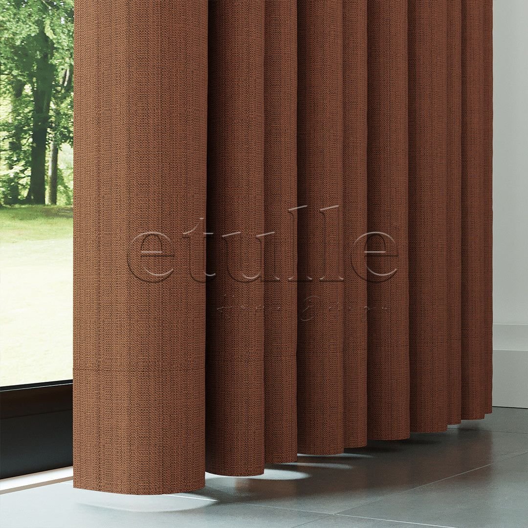 Koyu Turuncu Keten Desen Efekli Dökümlü Fon Perde | Ezri - Görsel 4