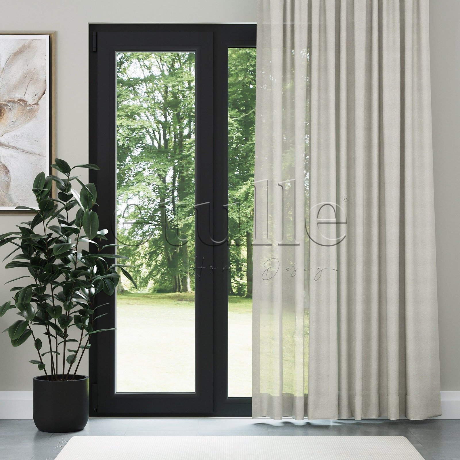 Krem İpek Krep Buzlu Sık Dokuma Zemin Düz Sade Tül Perde | Onetti - Görsel 2