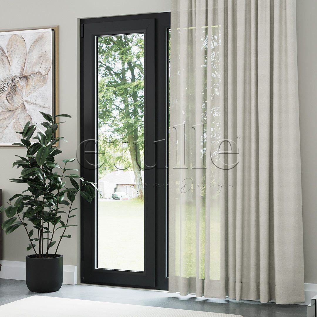 Krem İpek Krep Buzlu Sık Dokuma Zemin Düz Sade Tül Perde | Onetti - Görsel 3