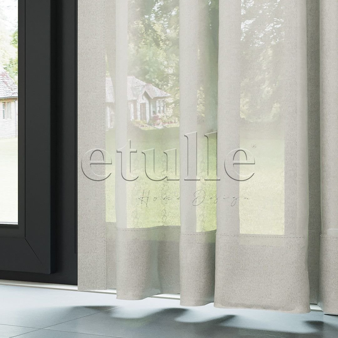 Krem İpek Krep Buzlu Sık Dokuma Zemin Düz Sade Tül Perde | Onetti - Görsel 4