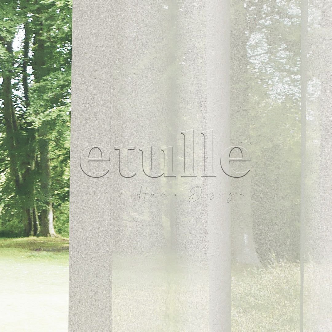 Krem İpek Krep Buzlu Sık Dokuma Zemin Düz Sade Tül Perde | Onetti - Görsel 5