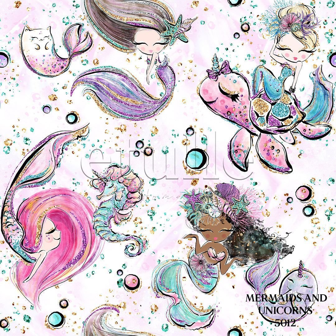 Mermaids and Unicorns - Çocuk Odası Dikey Tül Perde - Görsel 11
