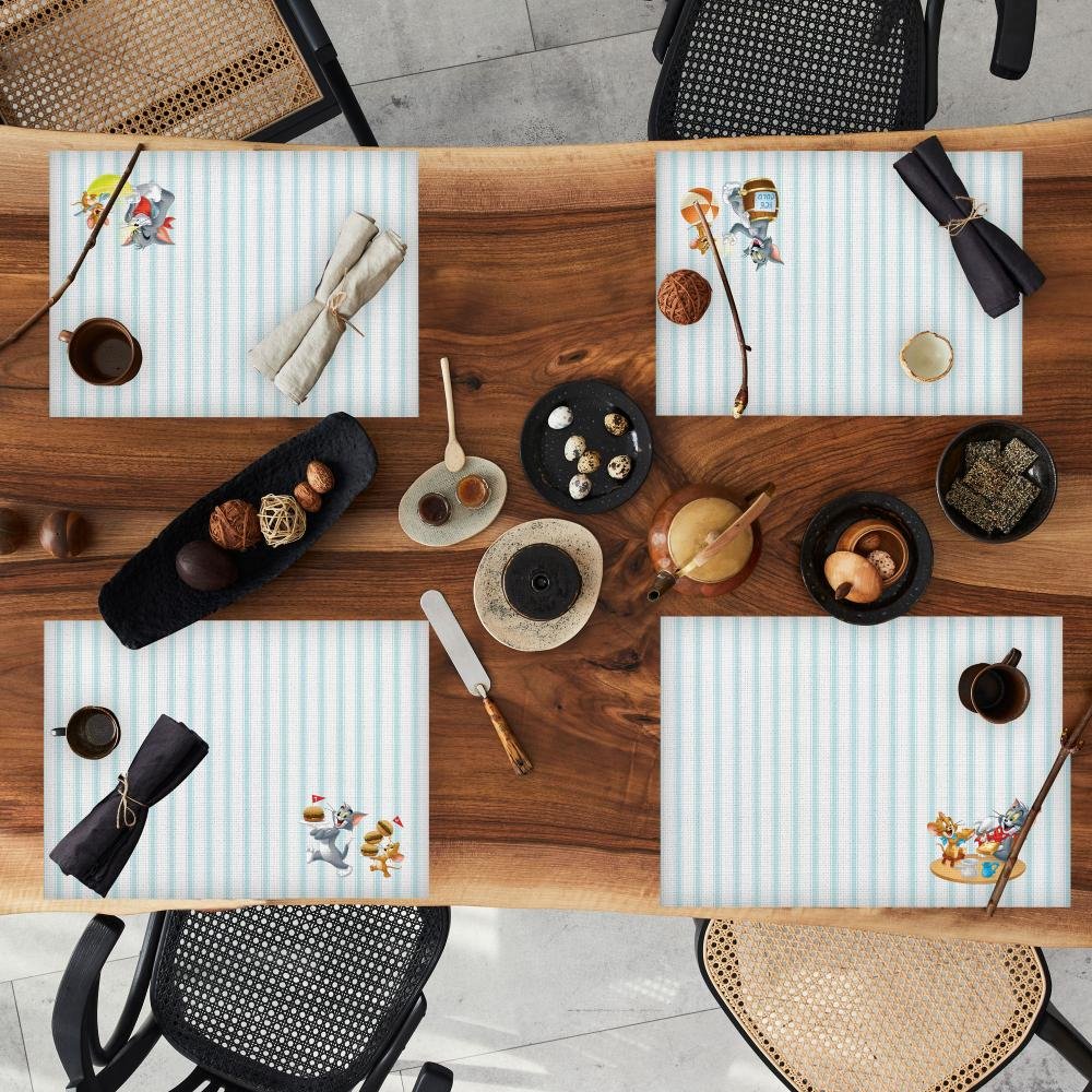 ask2143-set1 Tom And Jerry Striped Kumaş Amerikan Servis 4'lü Set 35X50CM - Görsel 1