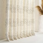 Ekru Yaprak Nakış Desen Fon Perde | Silva