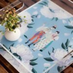 Blue - White Rose Pleksi Tepsi - PT2106 - 25x25cm - Görsel 3