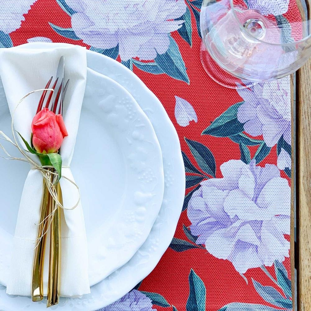 Red - White Rose Kumaş Amerikan Servis 4'lü Set - 35X50 - Görsel 5