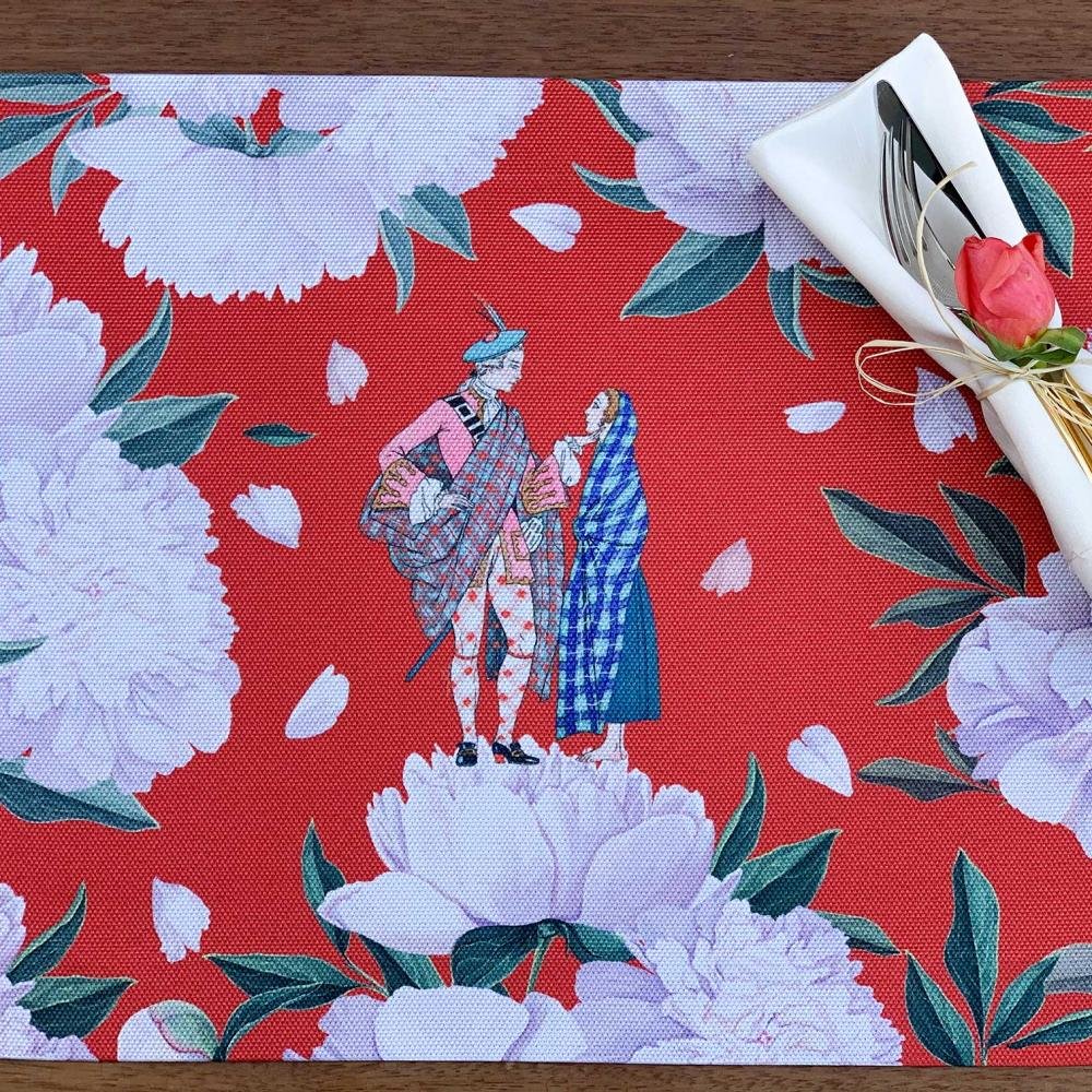 Red - White Rose Kumaş Amerikan Servis 4'lü Set - 35X50 - Görsel 7