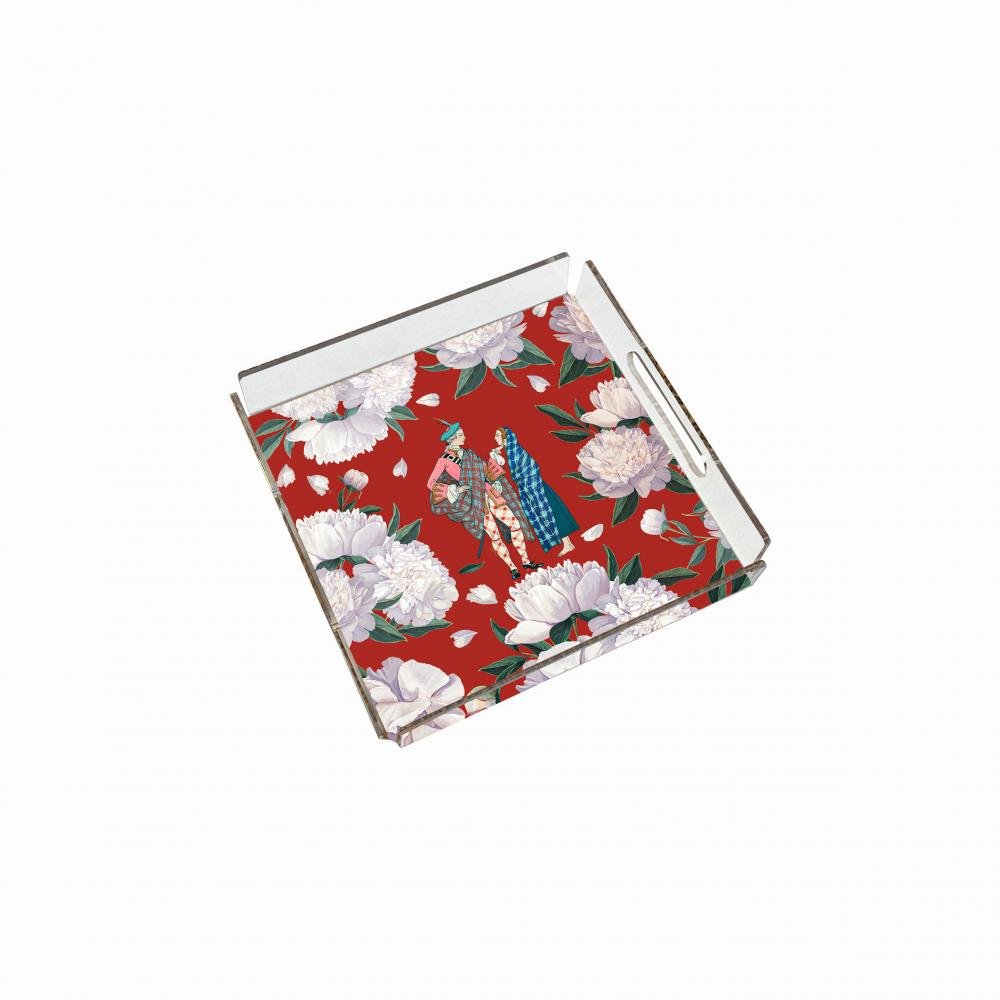 Red - White Rose Pleksi Tepsi - PT2105 - 25x25cm - Görsel 2