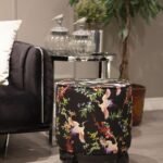 Siyah Kuş Detaylı Ahşap Ayaklı Puf - Görsel 2